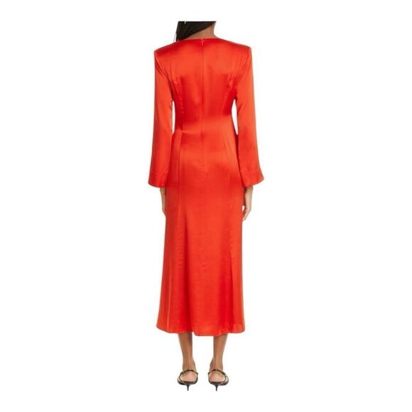 Cinq a Sept Serena 100% Silk Dress long sleeve faux wrap in red orange sz 4 NWT - Picture 5 of 14